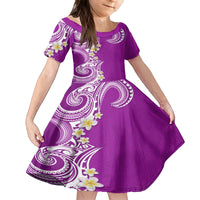 Aloha Polynesian Plumeria Flower Family Matching Long Sleeve Bodycon Dress and Hawaiian Shirt Purple Color