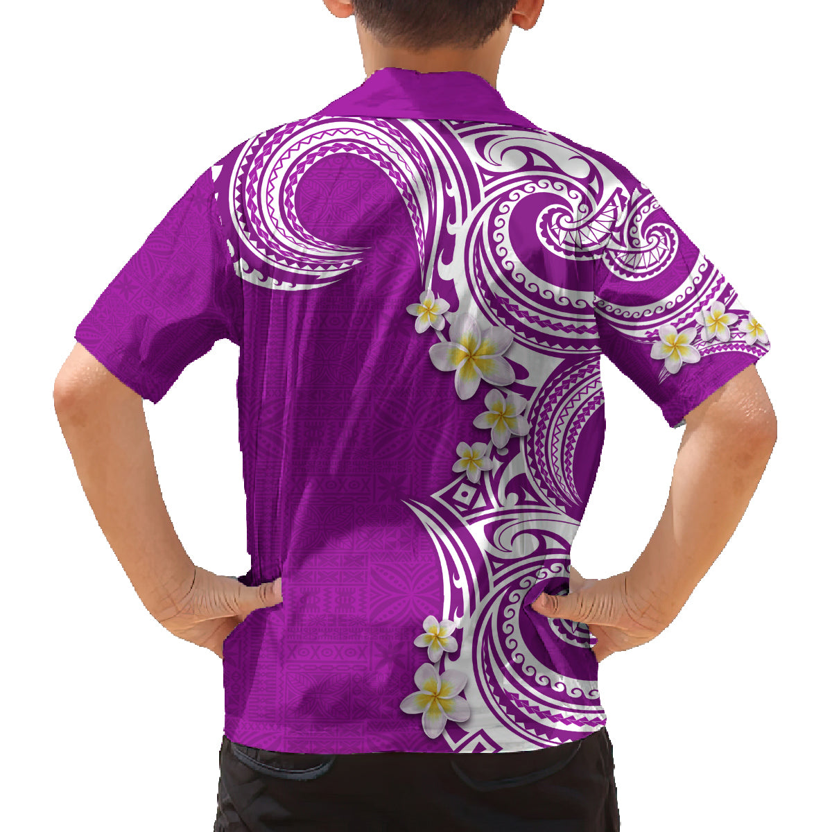 Aloha Polynesian Plumeria Flower Family Matching Puletasi and Hawaiian Shirt Purple Color LT03 - Polynesian Pride