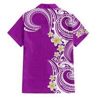 Aloha Polynesian Plumeria Flower Family Matching Puletasi and Hawaiian Shirt Purple Color LT03 - Polynesian Pride