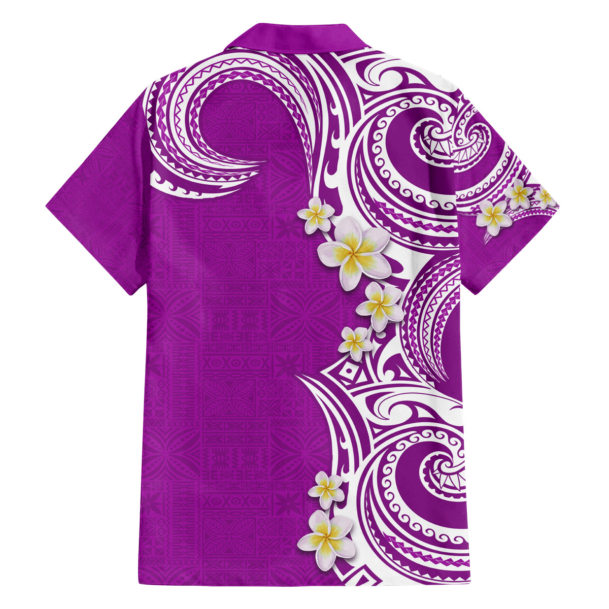 Aloha Polynesian Plumeria Flower Family Matching Summer Maxi Dress and Hawaiian Shirt Purple Color