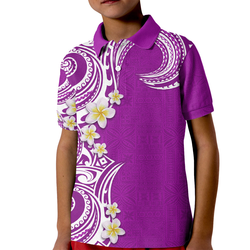 Aloha Polynesian Plumeria Flower Kid Polo Shirt Purple Color