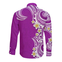 Aloha Polynesian Plumeria Flower Long Sleeve Button Shirt Purple Color