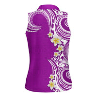 Aloha Polynesian Plumeria Flower Women Sleeveless Polo Shirt Purple Color LT03 - Polynesian Pride
