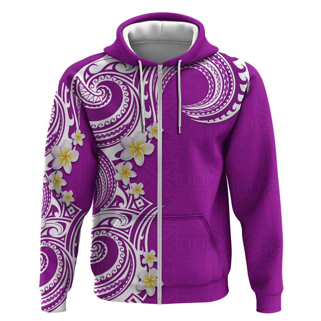 Aloha Polynesian Plumeria Flower Zip Hoodie Purple Color