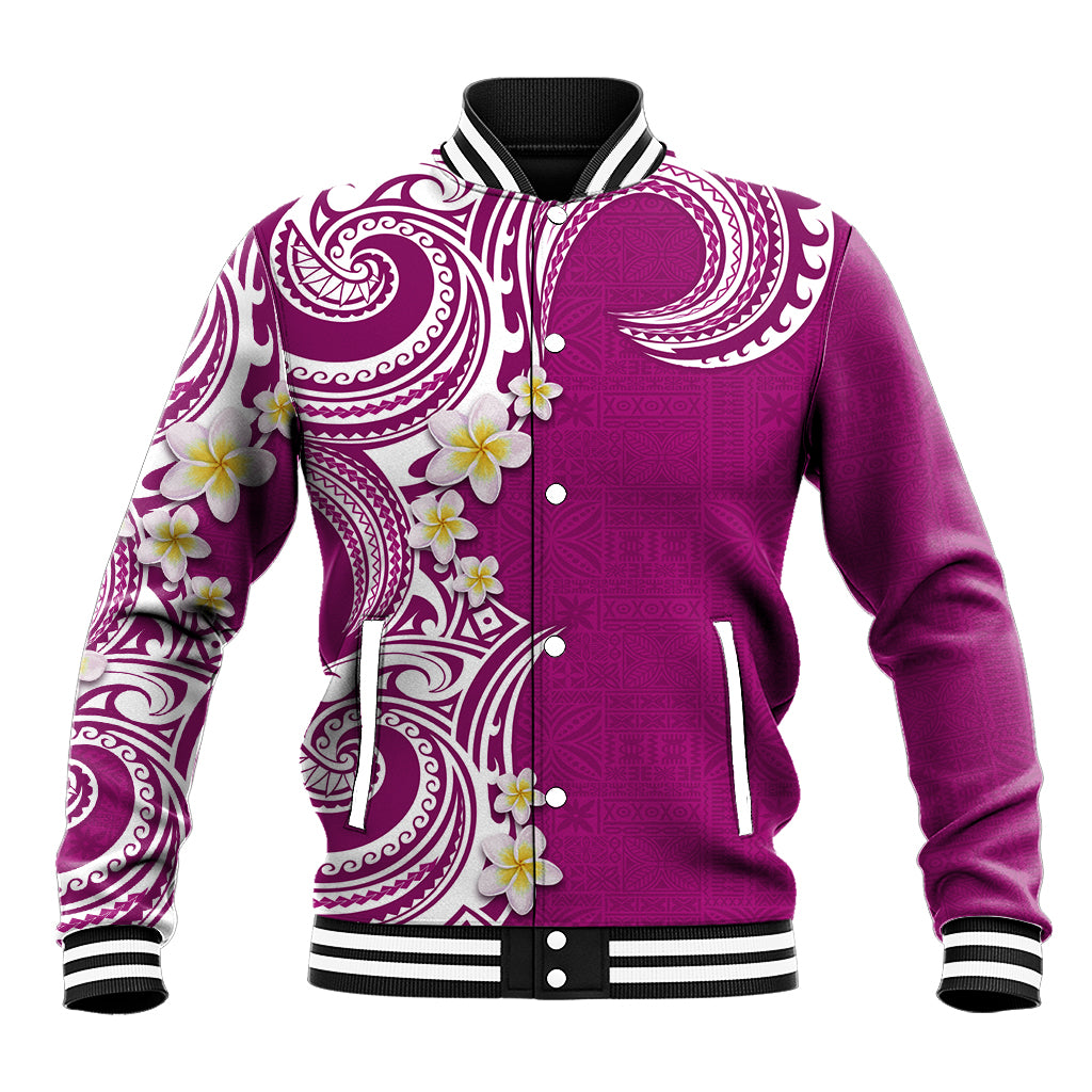 Aloha Polynesian Plumeria Flower Baseball Jacket Pink Color LT03 Unisex Pink - Polynesian Pride