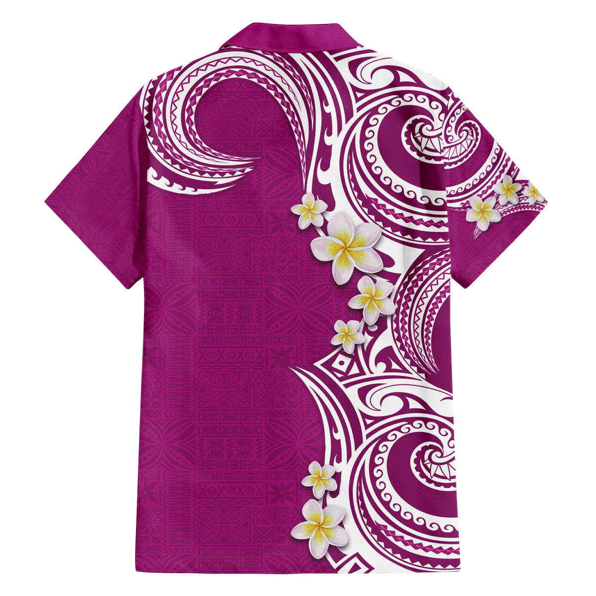 Aloha Polynesian Plumeria Flower Family Matching Off The Shoulder Long Sleeve Dress and Hawaiian Shirt Pink Color