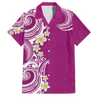 Aloha Polynesian Plumeria Flower Family Matching Tank Maxi Dress and Hawaiian Shirt Pink Color