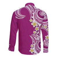 Aloha Polynesian Plumeria Flower Long Sleeve Button Shirt Pink Color