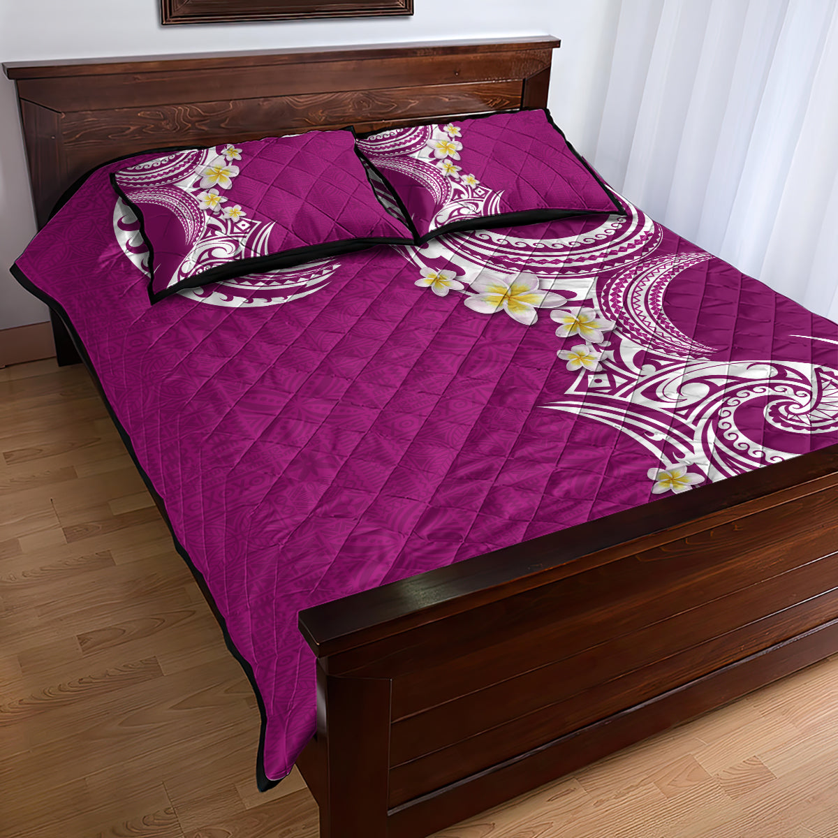 Aloha Polynesian Plumeria Flower Quilt Bed Set Pink Color