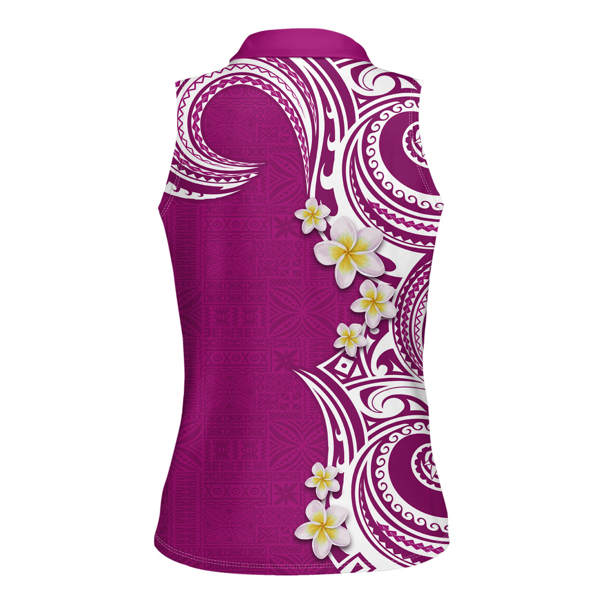 Aloha Polynesian Plumeria Flower Women Sleeveless Polo Shirt Pink Color LT03 - Polynesian Pride