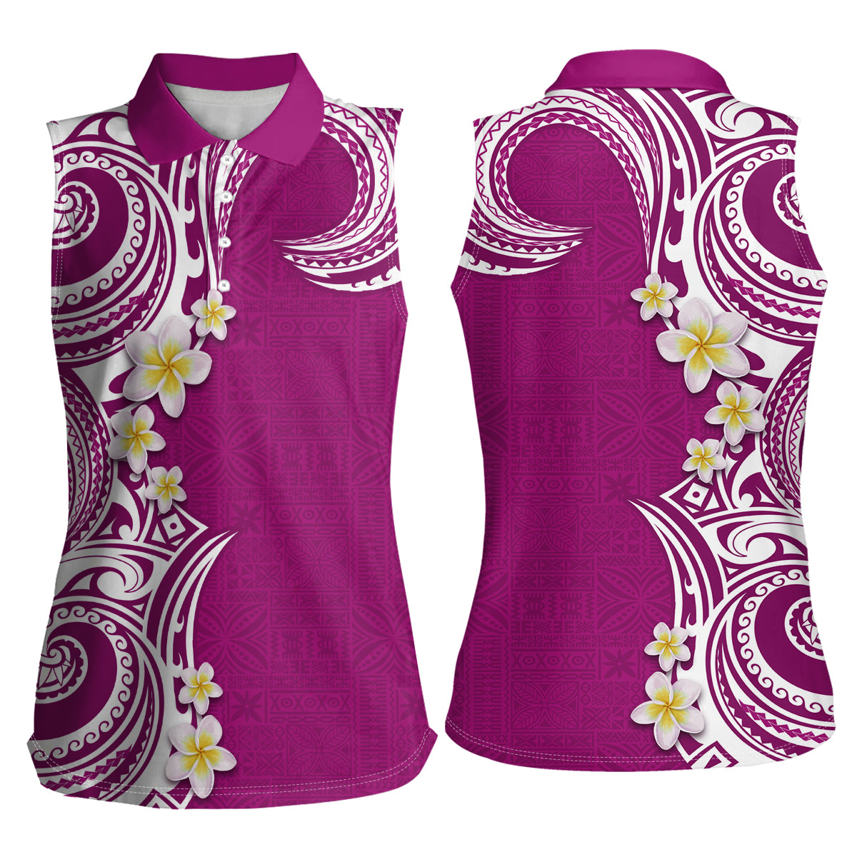 Aloha Polynesian Plumeria Flower Women Sleeveless Polo Shirt Pink Color LT03 - Polynesian Pride