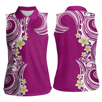 Aloha Polynesian Plumeria Flower Women Sleeveless Polo Shirt Pink Color LT03 - Polynesian Pride