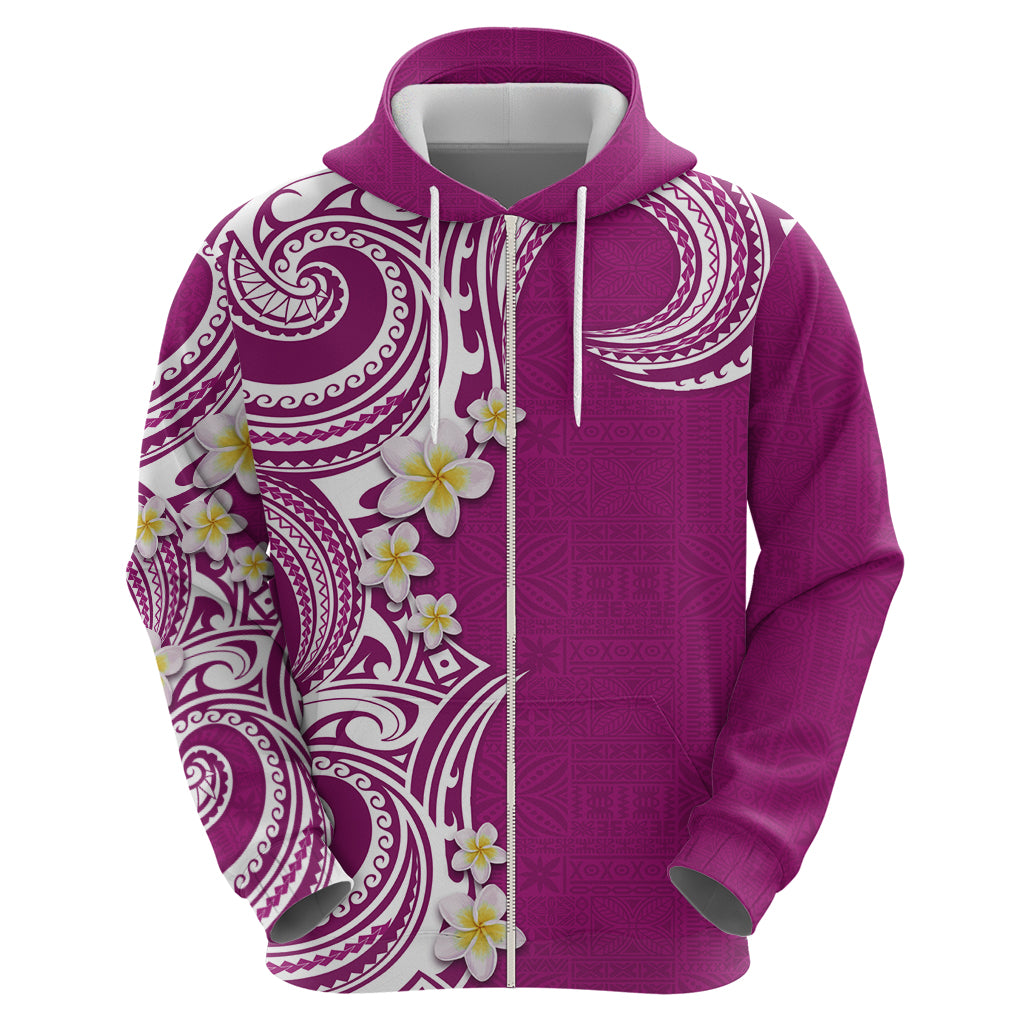 Aloha Polynesian Plumeria Flower Zip Hoodie Pink Color