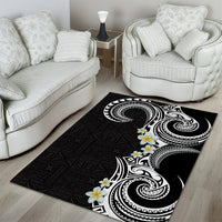 Aloha Polynesian Plumeria Flower Area Rug Black White Color