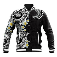 Aloha Polynesian Plumeria Flower Baseball Jacket Black White Color