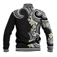 Aloha Polynesian Plumeria Flower Baseball Jacket Black White Color