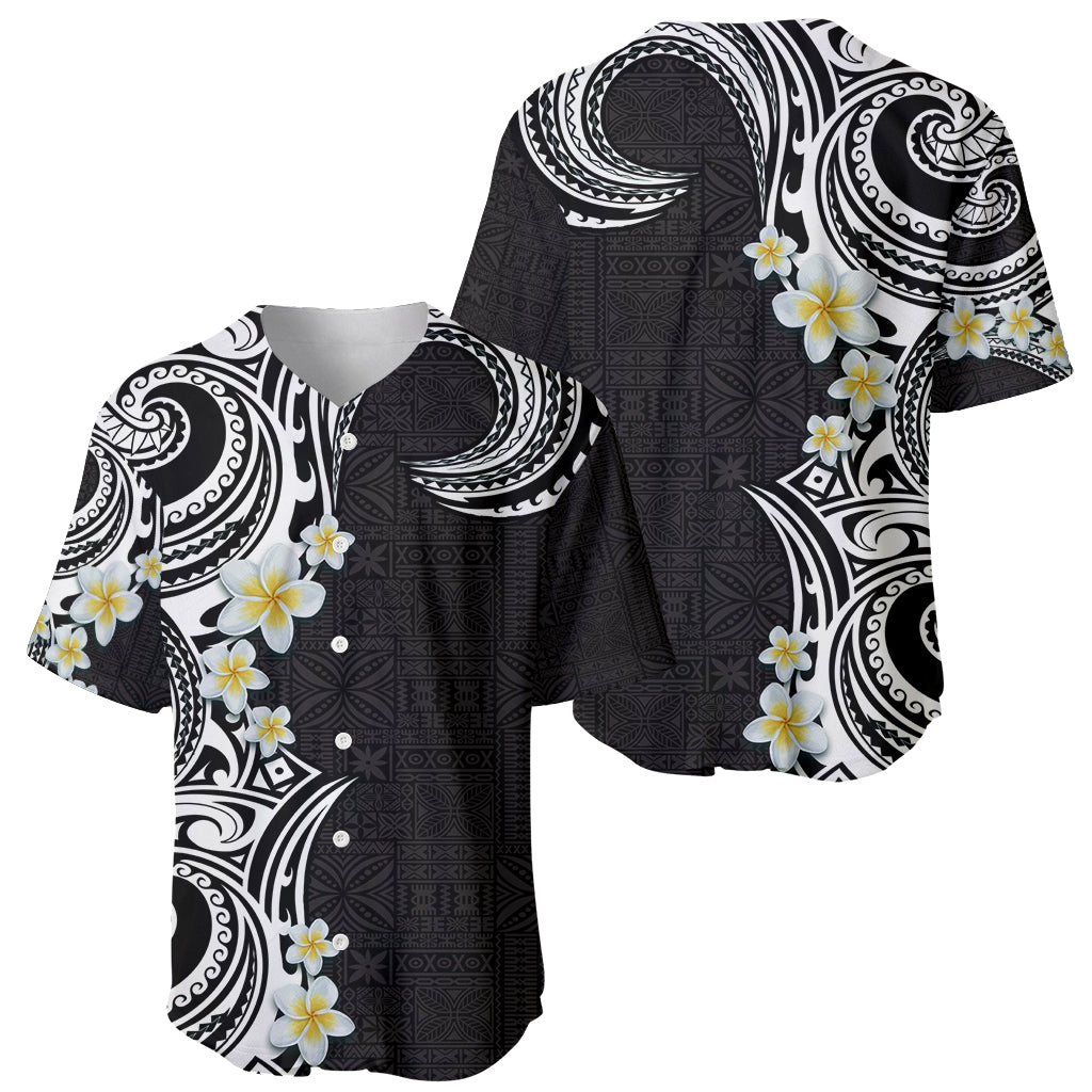 Aloha Polynesian Plumeria Flower Baseball Jersey Black White Color LT03 - Polynesian Pride