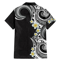 Aloha Polynesian Plumeria Flower Family Matching Long Sleeve Bodycon Dress and Hawaiian Shirt Black White Color