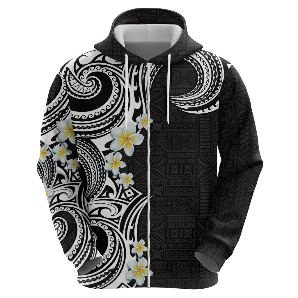 Aloha Polynesian Plumeria Flower Hoodie Black White Color