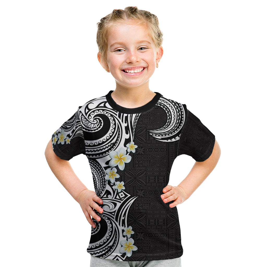 Aloha Polynesian Plumeria Flower Kid T Shirt Black White Color