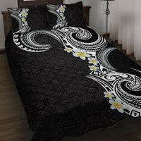 Aloha Polynesian Plumeria Flower Quilt Bed Set Black White Color