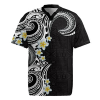Aloha Polynesian Plumeria Flower Rugby Jersey Black White Color
