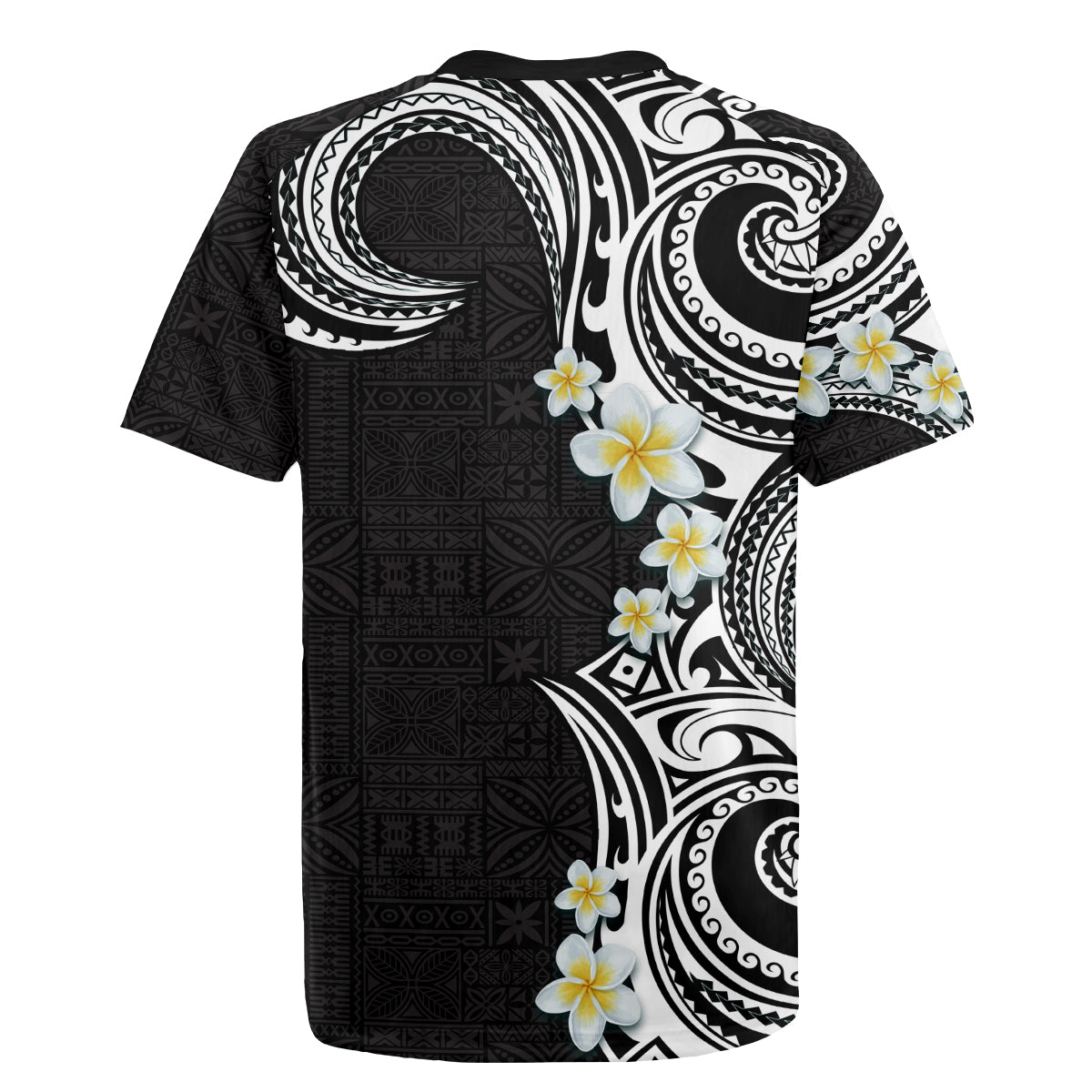 Aloha Polynesian Plumeria Flower Rugby Jersey Black White Color