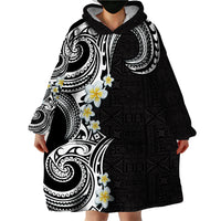 Aloha Polynesian Plumeria Flower Wearable Blanket Hoodie Black White Color