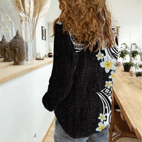 Aloha Polynesian Plumeria Flower Women Casual Shirt Black White Color LT03 - Polynesian Pride