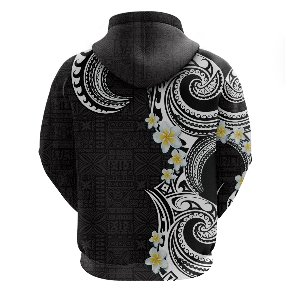 Aloha Polynesian Plumeria Flower Zip Hoodie Black White Color