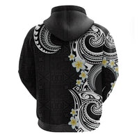 Aloha Polynesian Plumeria Flower Zip Hoodie Black White Color