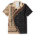 Samoa Siapo Motif and Tapa Pattern Half Style Family Matching Off Shoulder Maxi Dress and Hawaiian Shirt Beige Color