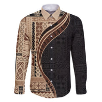 Samoa Siapo Motif and Tapa Pattern Half Style Family Matching Puletasi and Hawaiian Shirt Beige Color