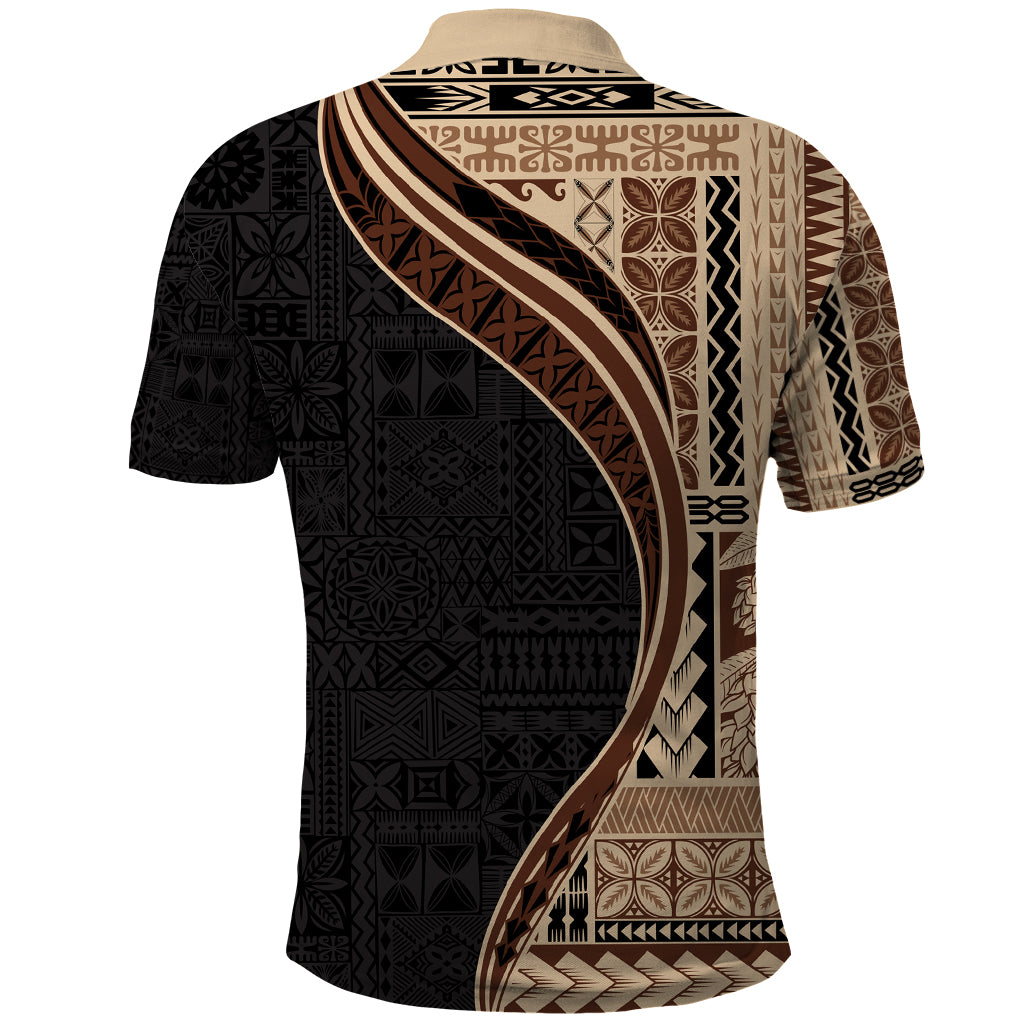 Samoa Siapo Motif and Tapa Pattern Half Style Polo Shirt Beige Color
