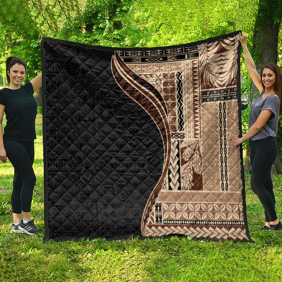 Samoa Siapo Motif and Tapa Pattern Half Style Quilt Beige Color LT03 - Polynesian Pride
