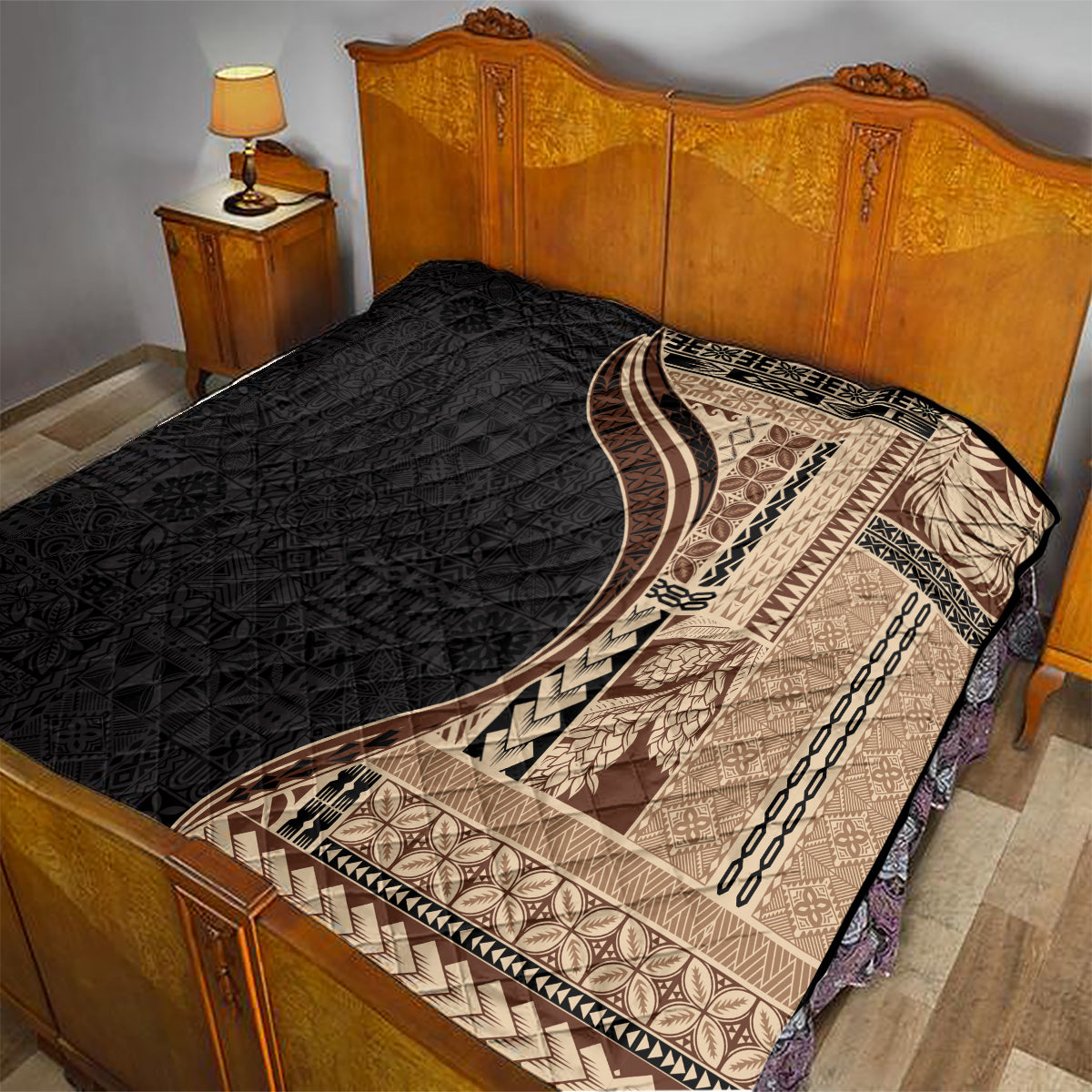 Samoa Siapo Motif and Tapa Pattern Half Style Quilt Beige Color LT03 - Polynesian Pride