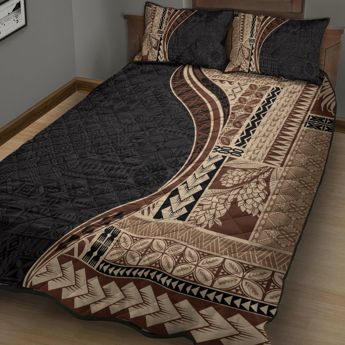Samoa Siapo Motif and Tapa Pattern Half Style Quilt Bed Set Beige Color LT03 - Polynesian Pride