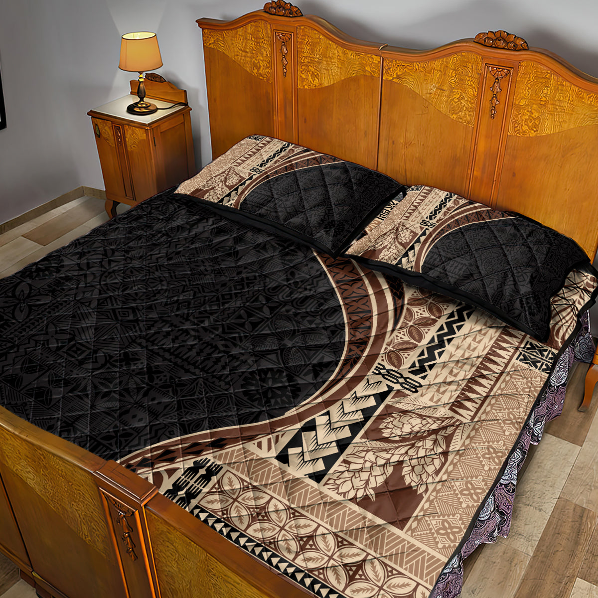 Samoa Siapo Motif and Tapa Pattern Half Style Quilt Bed Set Beige Color LT03 - Polynesian Pride