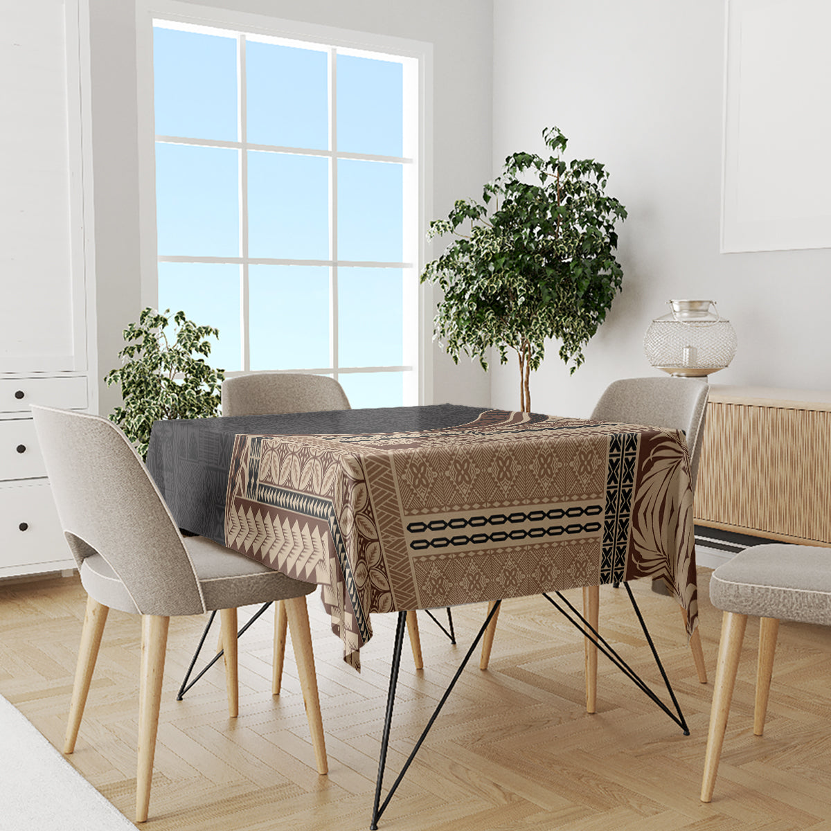 Samoa Siapo Motif and Tapa Pattern Half Style Tablecloth Beige Color