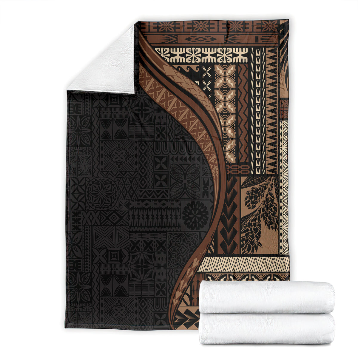 Samoa Siapo Motif and Tapa Pattern Half Style Blanket Black Color LT03 - Polynesian Pride