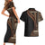 Samoa Siapo Motif and Tapa Pattern Half Style Couples Matching Short Sleeve Bodycon Dress and Hawaiian Shirt Black Color