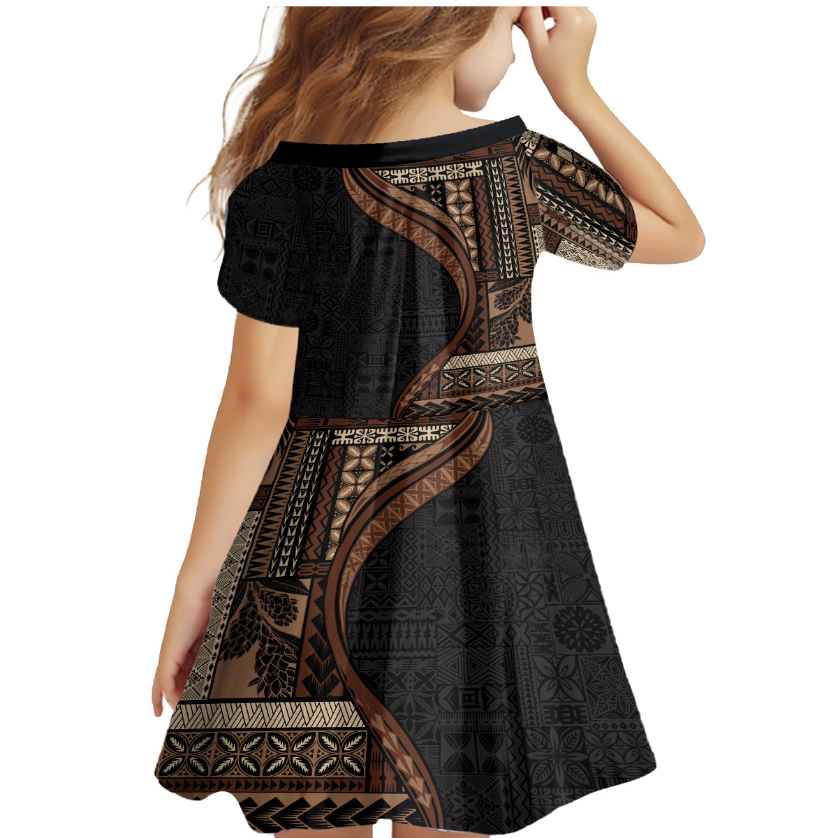 Samoa Siapo Motif and Tapa Pattern Half Style Family Matching Mermaid Dress and Hawaiian Shirt Black Color
