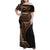 Samoa Siapo Motif and Tapa Pattern Half Style Family Matching Off Shoulder Maxi Dress and Hawaiian Shirt Black Color