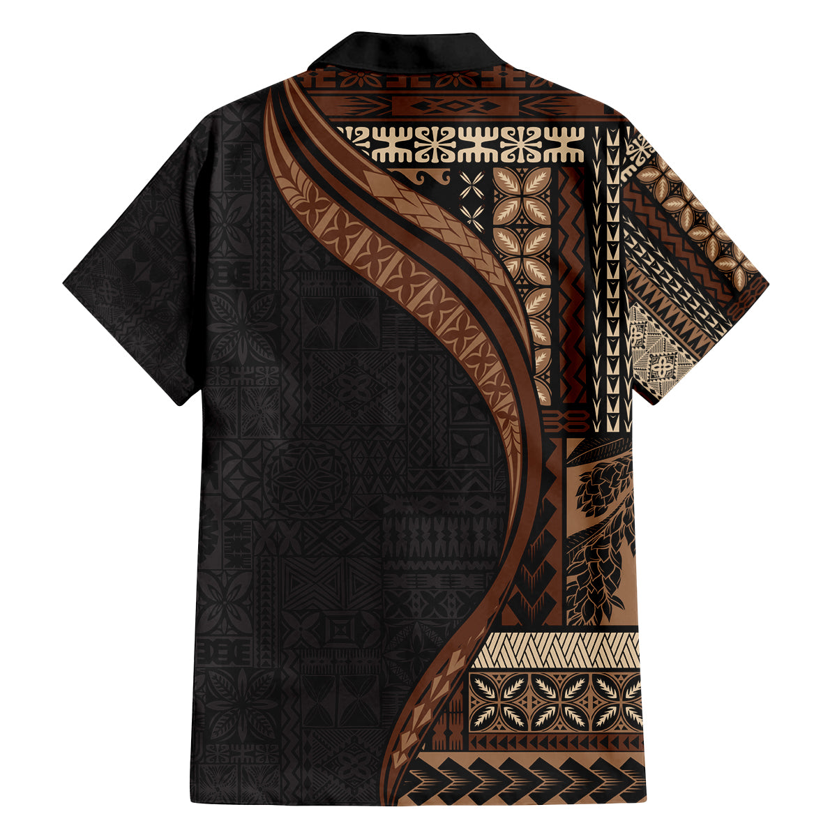 Samoa Siapo Motif and Tapa Pattern Half Style Family Matching Summer Maxi Dress and Hawaiian Shirt Black Color