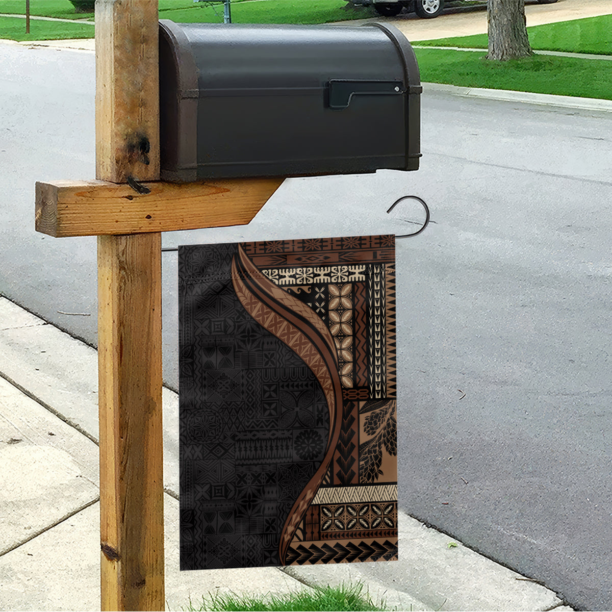 Samoa Siapo Motif and Tapa Pattern Half Style Garden Flag Black Color