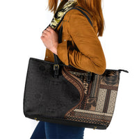 Samoa Siapo Motif and Tapa Pattern Half Style Leather Tote Bag Black Color LT03 Black - Polynesian Pride