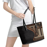 Samoa Siapo Motif and Tapa Pattern Half Style Leather Tote Bag Black Color LT03 - Polynesian Pride