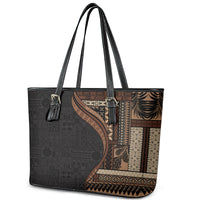 Samoa Siapo Motif and Tapa Pattern Half Style Leather Tote Bag Black Color LT03 - Polynesian Pride