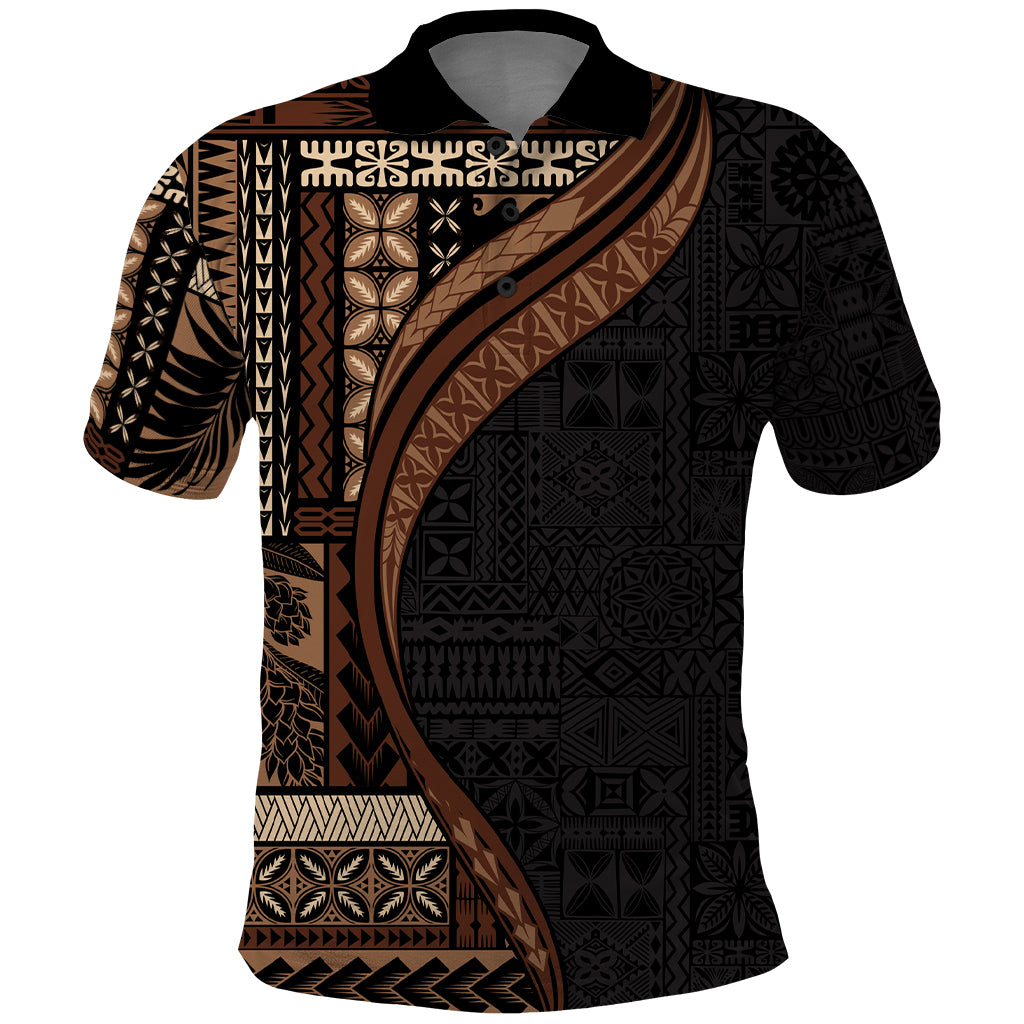 Samoa Siapo Motif and Tapa Pattern Half Style Polo Shirt Black Color