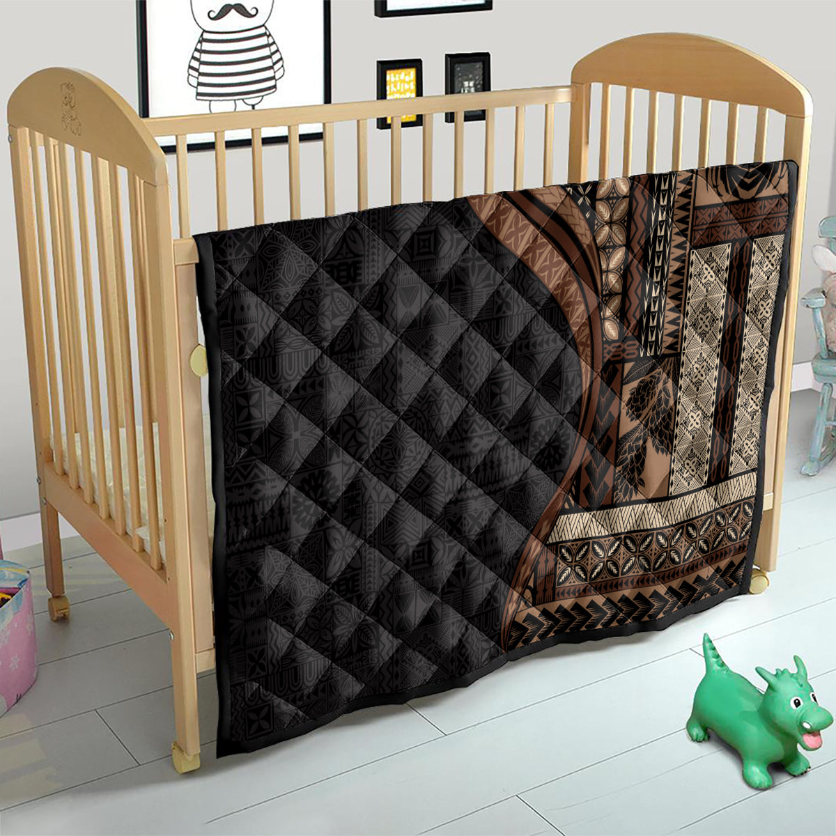 Samoa Siapo Motif and Tapa Pattern Half Style Quilt Black Color